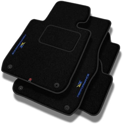 PERFORMANCE Personalisierte Velours Fußmatten Auto passend für Volkswagen Golf VII 2012-2020 - Standard, Perforiert, blau und gelb -Präzise CNC-Stickerei, Design-Lochpaspel, Auto Fußmatten - Perfekt f