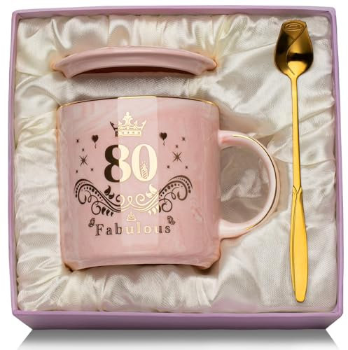 80 Geburtstag Geschenke Frauen, Lustige 80. Geburtstag Frau Tassen, 400ml Marmor Kaffeebecher aus Keramik mit Golddruck, Geschenk 80. Geburtsta-g Frau für Mutter, Oma, Tante, Schöne Geschenkbox