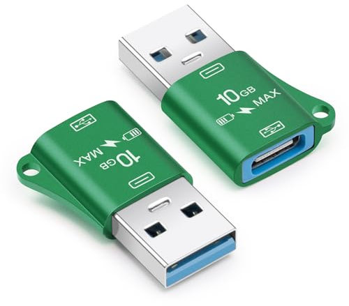 Seminer Adaptador USB a USB C (2 Pack), Adaptador USB 3.0 Macho a Tipo C Hembra, Transferencia de Datos a 10Gbps, Compatible con iPhone 15 Pro MAX, iPad Air 5/Mini 6, Galaxy S22/S21 (Verde)