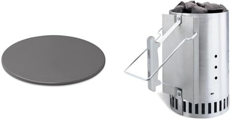 Weber Pierre à Pizza Artisanale - Pierre de Cuisson Vitrifiée pour Barbecue & Cheminée d'Allumage Rapidfire pour Barbecue, 20cm - en Aluminium, Deux Poignées Sécurisées