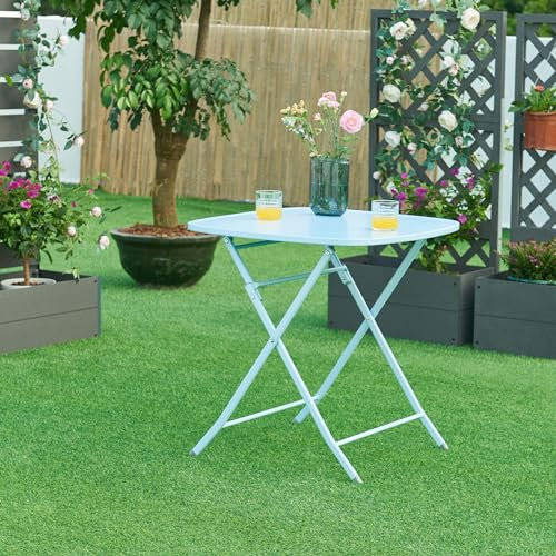 [en.casa] Gartentisch Sande Klapptisch 71 x 70 x 70 cm Balkontisch Stahl klappbar quadratisch Himmelblau Outdoor-Beistelltisch faltbar