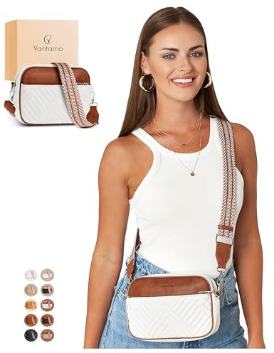 Vantamo Schultertasche für Damen – Umhängetasche aus Kunstleder mit RFID-Diebstahlschutz, verstellbarem Riemen, silbernen Reißverschlüssen und Anti-Taschendiebstahl-Clip