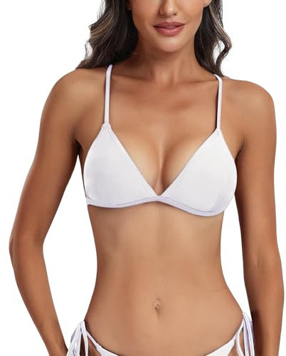 FITTOO Triangel Bikini Oberteil Große Brüste Damen Push up Sport Bikini Neckholder Rückenfrei Bikinioberteil mit Polster Weiß, L