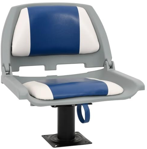 vidaXL Bootssitz Set 2-tlg., Bootsstuhl mit Hoher Rückenlehne, Klappbar Steuerstuhl für Boot, Steuersitz Klappsitz Boot, Blau Weiß