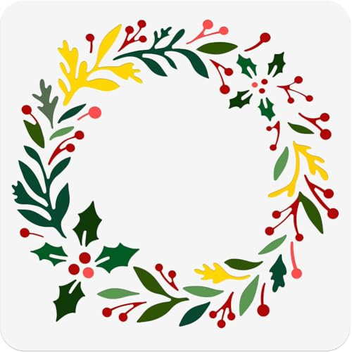 NBEADS Pochoir Couronnes de Noël, 30x30cm Pochoirs de Peinture Réutilisables en Plastique Modèle de Peinture de Dessin Creux pour DIY Scrapbooking Bois Meubles Mur Maison Décor