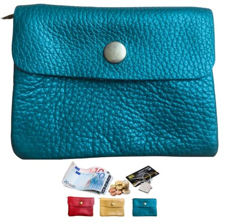 Porte-Monnaie, Porte-Cés - Petit Portefeuille - Porte-Cartes 11x9cm en Véritable Cuir - étui pour Femme, Enfant. (Bleu-Canard-D)