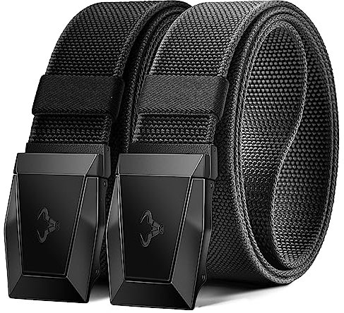 KEMISANT Taktischer Gürtel 2er, Gürtel Herren Arbeitsgürtel Militär Wandern 38mm,Schnellverschluss Metallschnalle(Schwarz/Dunkelgrau,110cm/32-36 taille verstellbar)