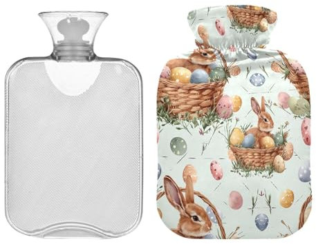 Easter Rabbits and Eggs Hot Water Bottle with Cute Cover 1L Cute Hot Water Bags Removable Hot Cold Pack for Menstrual Cramps, Neck, Shoulder, Back Pain Relief