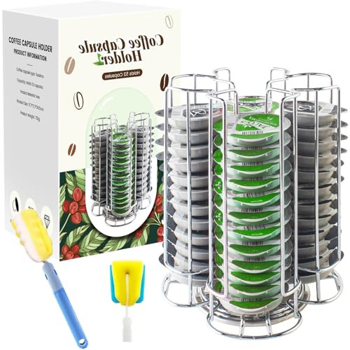 KIMIGO Coffee Capsule Holder Compatible with Tassimo Capsules,Capsule Stand for Storing 52 Coffee Capsules,Rotating Pod Tower Rack,360° Drehen Kaffeekapselspender für Tassimo,Silber