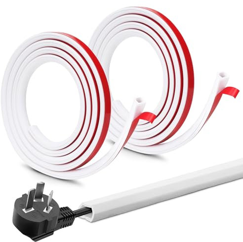 2M D-Line Trunking for Electric Cables, Self Adhesive White Cable Trunking 15x10mm, Mini Semi-circular Side Opening Trunking 2M, Flexible Cable Cover for Wires on Wall Floor