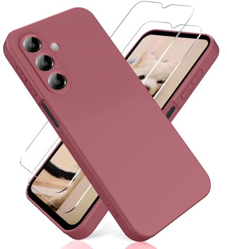 YiKaDa - Coque pour Samsung Galaxy A16 4G/5G, avec [2 Pièces] Protection d'écran en Verre Trempé, Housse Silicone TPU Souple Liquide - Rose Foncé Foncé