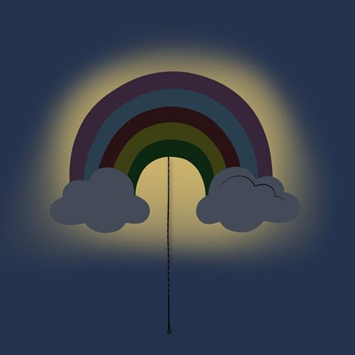 Brandsseller LED Nachtlicht 3aus Holz 5x23 cm Wandlampe Nachtlampe Schlummerlicht mit Zugschnur Warmweisses Licht Batteriebetrieben Regenbogen Bunt