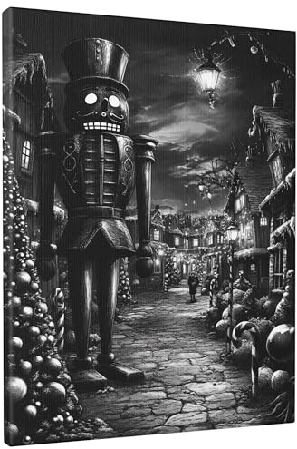 Christmas Nutcracker Canvas Wall Art, Black White Nutcracker Decor, Winter Holiday Aesthetic Christmas Wall Hanging for Living Room, Bedroom, Unframed 8x12 Inch