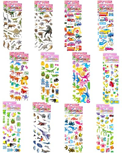 TPZORJX 24 Bogen stickers,aufkleber kinder,3D Aufkleber,Geschwollen Stickers Niedliche Verschiedene Set für Jungen Mädchen Lehrer,Geeignet für den Unterricht, als Geburtstagsgeschenk, DIY