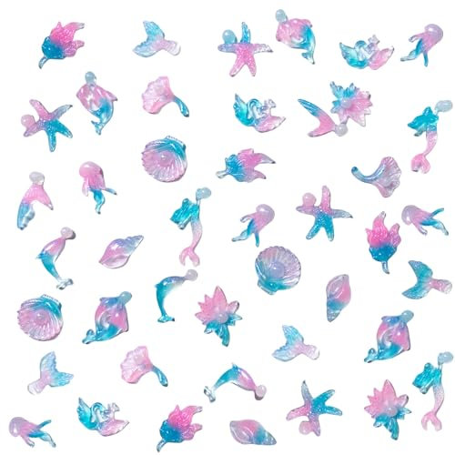 Ocean Themed Nail Charms, 100 Pcs 3D Dolphin Starfish Seashell Jellyfish Mermaid Nail Charms Clear Luminous Nail Rhinestones Gems Summer Beach Nail Art Decorations Accessories
