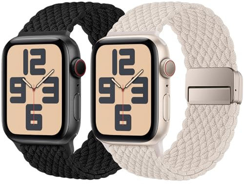 Geflochtenes Armband Kompatibel mit Apple Watch Armband 38mm 40mm 41mm 42mm(Series 11 10) Damen Herren, Elastisch Sport Nylon Loop Armbänder mit Magnetisch Verschluss für iWatch Series SE 9 8 7 6 5 4
