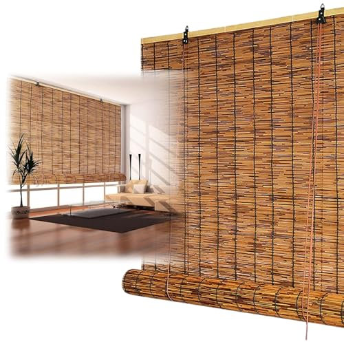 Outdoor Wetterfest Bambusrollo Sichtschutz Sonnenschutz Rollos & Bambus Jalousie 70% UV-Block Fensterrollo Raffrollos Bambus Rollo Für Innen/Außen/Garten/Küche/Wohnzimmer(20Wx84H(50cmx210cm))