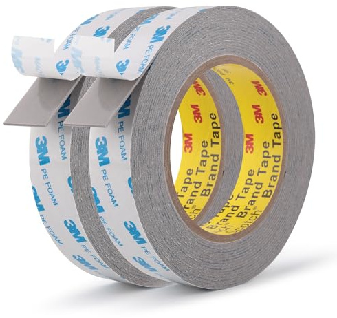 Ndcadhesive Ruban Mousse Double Face Polyuréthane haute résistance 25 mm x 5,5 m 2 rouleaux mousse Pour banderoles affiches alarmes stores moulures autres usages domestiques de bureau Gris