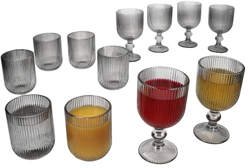 MamboCat Agata 12-teiliges Gläser-Set Grau I 6X Weingläser 240 ml & 6X Wassergläser 250 ml I stilvolle & stabile Gläser für Rot- & Weißwein, Wasser, Saft & mehr