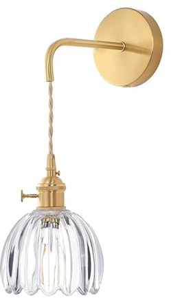 DLGLOLIN Applique Murale Vintage Laiton Abat-jour Verre Transparent avec Interrupteur Lampe Murale E27 Déc Luminaire Murale pour Salle de Bain Chambre Salon Cuisine