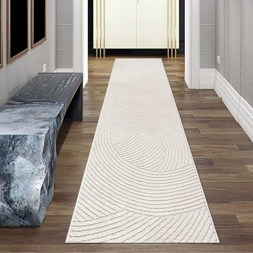 Teppich-Traum Teppich Hoch-Tief-Effekt Wellenmuster Creme 80x300 cm | Angenehm weich, mittlerer Flor, pflegeleicht, wohnlich, sanfte Wellenoptik, Wohnzimmer, Gästezimmer, Arbeitszimmer