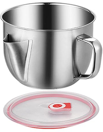 Oil Strainer Pot Grease Can - Stainless Steel Oil Separator with Lid | Kitchen Gravy Strainer and Fat Separator | Can for Cooking Beef, Chicken | Grease Removal Tool for Meat Juices and Noodle Bowls