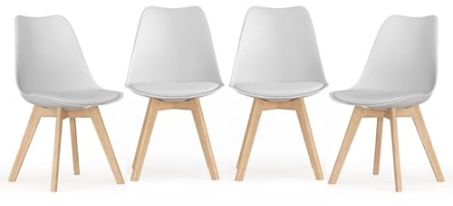 URBNLIVING Dining Chairs - Scandinavian Style with Padded Faux Leather Seat & Beech Wood Legs - Retro Modern Kitchen & Dining Room Seating - Sets of 2, 4 or 6
