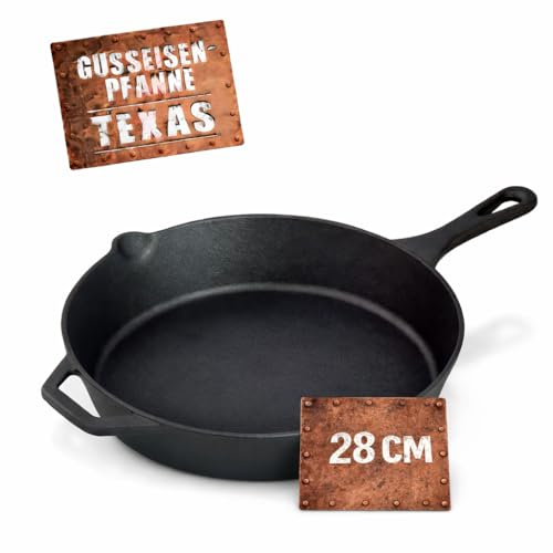 BBQBOSS Sartén de hierro fundido de 28 cm [2,8 litros] – cast hierro pan – freír pan – inducción – sartén de hierro fundido – para parrilla de gas – para barbacoa de carbón
