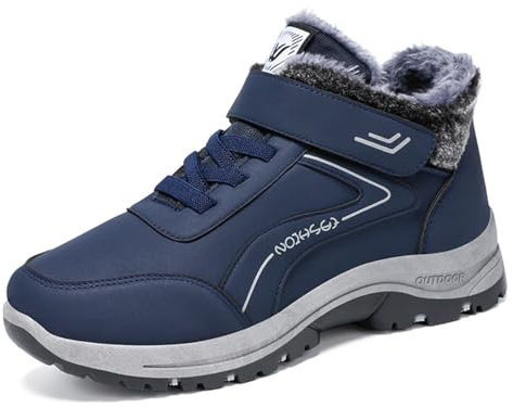 Tvtaop Winter Boots Mens Hiking Shoes Plush Snow Boots Warm Walking Sneakers for Men Non-Slip Waterproof Outdoor Trekking Travel Sports Blue UK 10.5