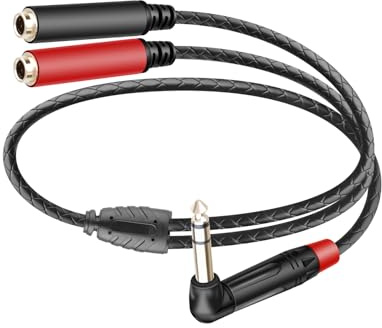 YANBORONSN 1/4 Inch TRS Stereo Y Splitter Cable,90 Degree 6.35mm Dual Channel Male to 6.35mm Dual Channel Female Cable,Quarter Inch Audio Speaker Splitter Converter for Microphones(50CM)