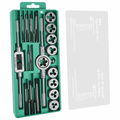 20 Pieces Tap and Die Set, GCr15 Alloy Steel M3-M12 Metric Sizes | with Tap Wrench and Accessories with Storage Case
