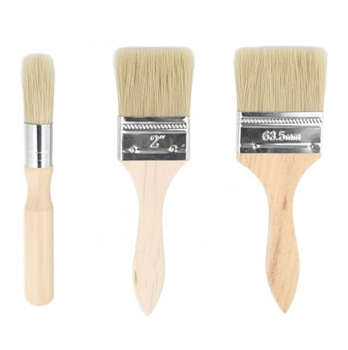 3 PCS Chalk Paint and Wax Brush Set Natural Bristle Paint Brushes Set Wooden Handle Paint Brush for Painting, Stain, Varnish, Glue, Wall, Furniture and Home DIY
