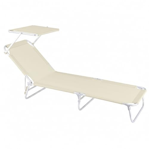 MONTY Tumbona de 3 Pies en Aluminio y Textileno Beige con Visera Regulable. | Medidas 190 x 58 x 25 cm. Textileno 2x1 Reforzado. Tubo de 22 mm. Ideal para Descanso en Playa y Piscina.