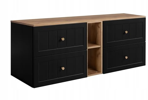 Rodan Moderne Möbel - Schrank Gold Craft Oak, Schwarz - Möbelstück - Bastelregal – Bastelplatte 60 cm + 60 cm + 140 cm