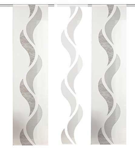 Home Fashion 3 Schiebegardinen Welle Scherli halb- & transparent, braun, 245x60 cm