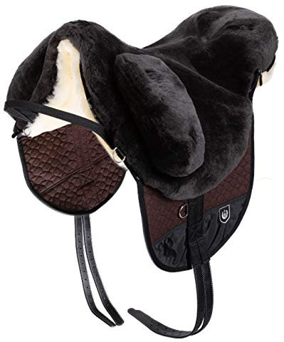 WERNER CHRIST Fellsattel Premium Plus XH mit erhöhtem WIDERRIST - Hochwertiger baumloser Lammfellsattel Bare-Back-pad, Pferde-Sattel aus echtem Lammfell in braun, Gr. Warmblut