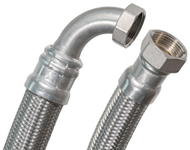 SFX® Panzerschlauch 50cm DN25-1 Zoll ÜM x 1 Zoll ÜM 90 Grad Bogen Trinkwasser Flexschlauch Edelstahl Umflechtung 500mm