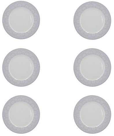 Katie Alice Wild Apricity Porcelain Dinner Plates with Decorative Lace Pattern, 27 cm - White/Misty Lilac (Set of 6)