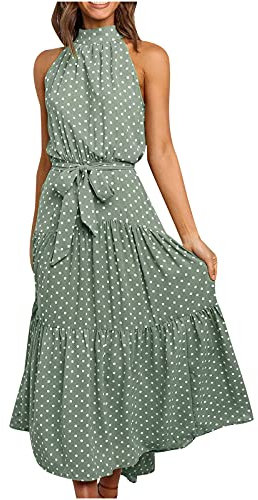 Susenstone Robe Longue Femme Boheme Chic Pas Cher Sexy Dos Nu A Pois Imprimé Col V Mode Robe De Plage