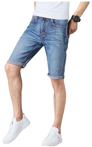Stylo Online Mens Original 100% Cotton Denim Stretch Shorts Slim Fit Plain Heavy Duty Wash Boys Half Jeans Classic Designer Summer Casual Zip Fly Belt Loop Jean Pants (Light Blue, 34)