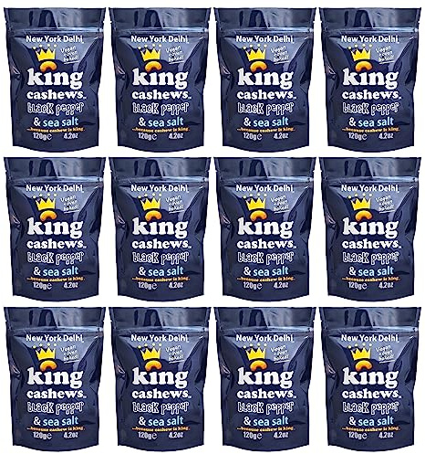 New York Delhi King Cashews Cracked Black Pepper and Sea Salt Oven Baked Cashew Nuts, Vegan Friendly and Gluten Free. 120gx 12 packs 1.44kg