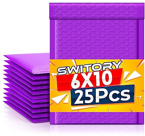 Switory 25pcs Polsterumschläge 15.2cmx22.9cm Versandtaschen, Gepolsterte Umschläge Bubble Lined Poly Mailer Selbstversiegelnde Lila für die Verpackung