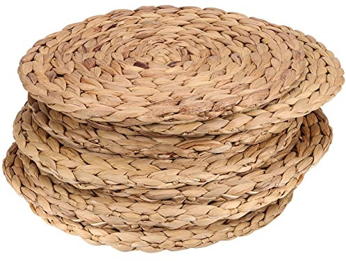 KOHAND Set di 8 tovagliette in giacinto d'acqua da 30 cm, spessore 1 cm, tovagliette rotonde in rattan intrecciato, resistenti al calore, per tavolo, sottobicchieri, pentole, padelle