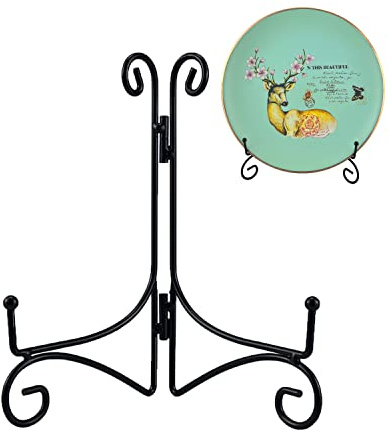 HOPEME 10 Inch Plate Stand for Display, Tabletop Metal Plate Easel, Black Iron Stand Photo Holder for Wedding Place Card, Decorative Plates, Picture Frame, Artwork and Album Card (10 Inch, 2 Pack)