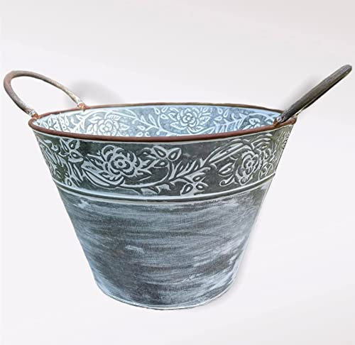 Pot de fleurs en acier galvanisé avec poignées | Jardinière d'extérieur en métal