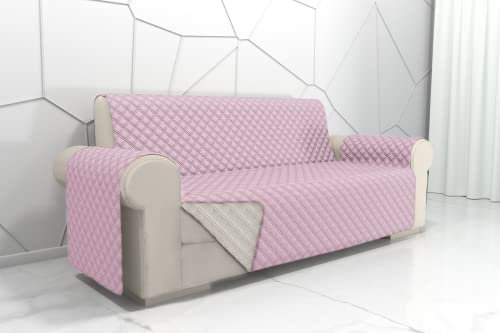 Viterbo Biancheria Rubik - Copridivano 2 Posti con Braccioli, Copridivano Antiscivolo Trapuntato in Microfibra, Fodera Copri Divano Reversibile Antigraffio (Rosa Cipria-Panna, 2 Posti)