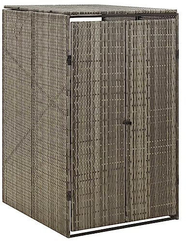 vidaXL Single Wheelie Bin Shed in Grey, 70x80x117 cm, Made From Durable and Weather-resistant Poly Rattan with Stable Powder-coated Steel Frame
