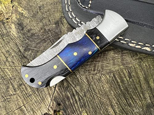 Perkin Taschenmesser Klappmesser Taschenmesser aus Damaststahl Damastmesser Outdoormesser Bushcraft Camping Jagd 1902 (Multi Wood)