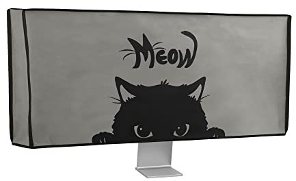 kwmobile Computer Monitor Cover Compatible with 34-35 monitor - Meow Cat Grey/Black
