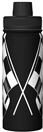 MIXMEY Black White Formula Checkered Flags Pattern Print 18oz Sports Insulated Kettle,Practical Double-Layer Stainless Steel Kettle